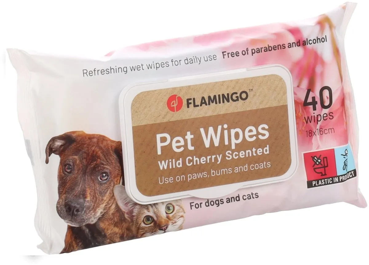 Flamingo Reini Wild Cherry Verzorgingsdoekjes Honden - 40 Stuks