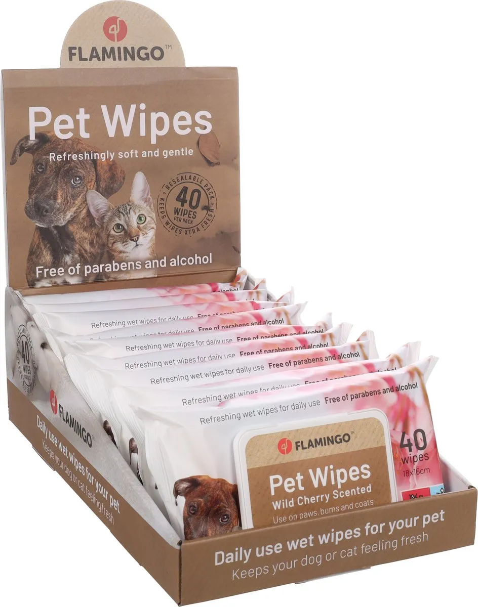 Flamingo Reini Wild Cherry Verzorgingsdoekjes Honden - 40 Stuks