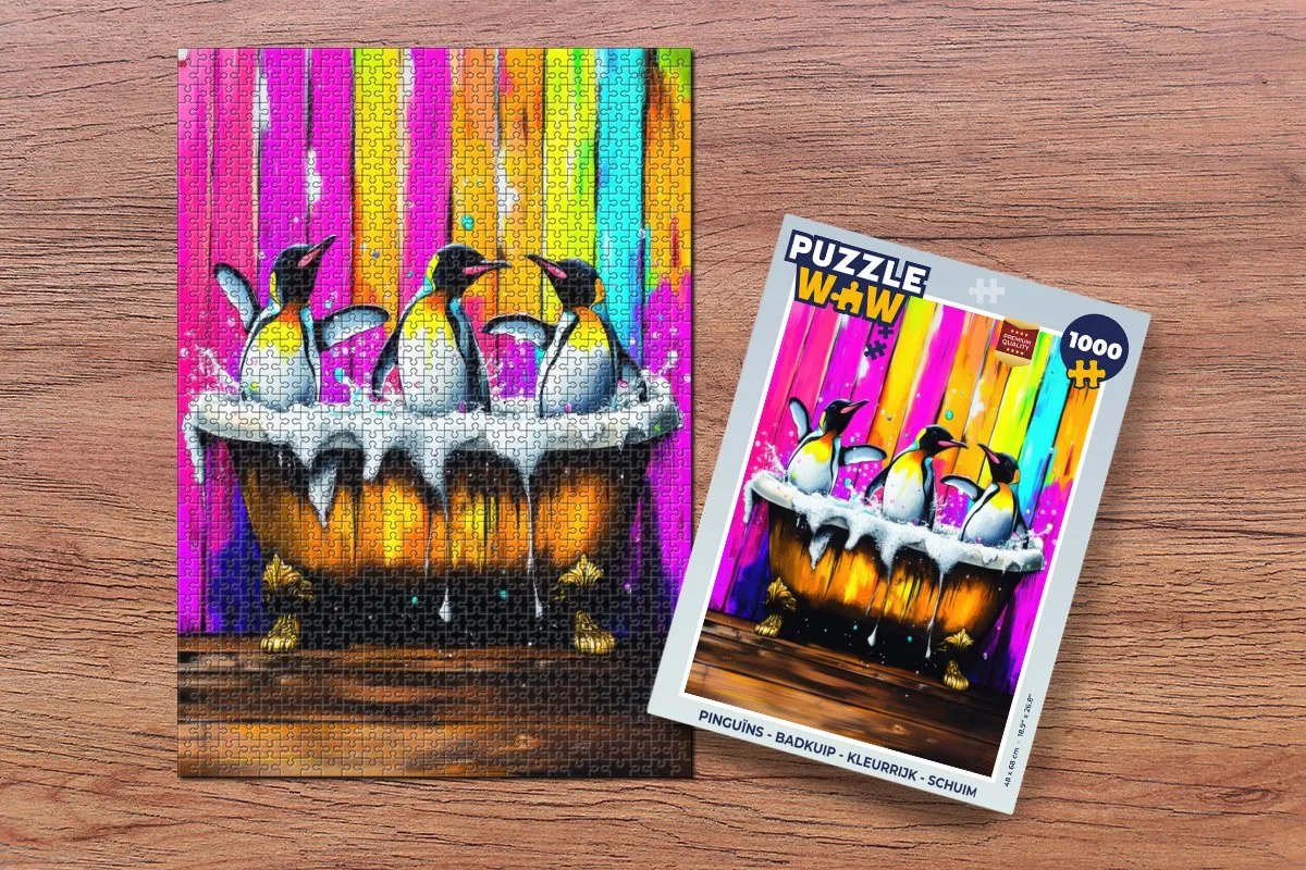 PuzzleWow Puzzel Pinguïns Badkuip - 1000 Stuks - Kleurrijk
