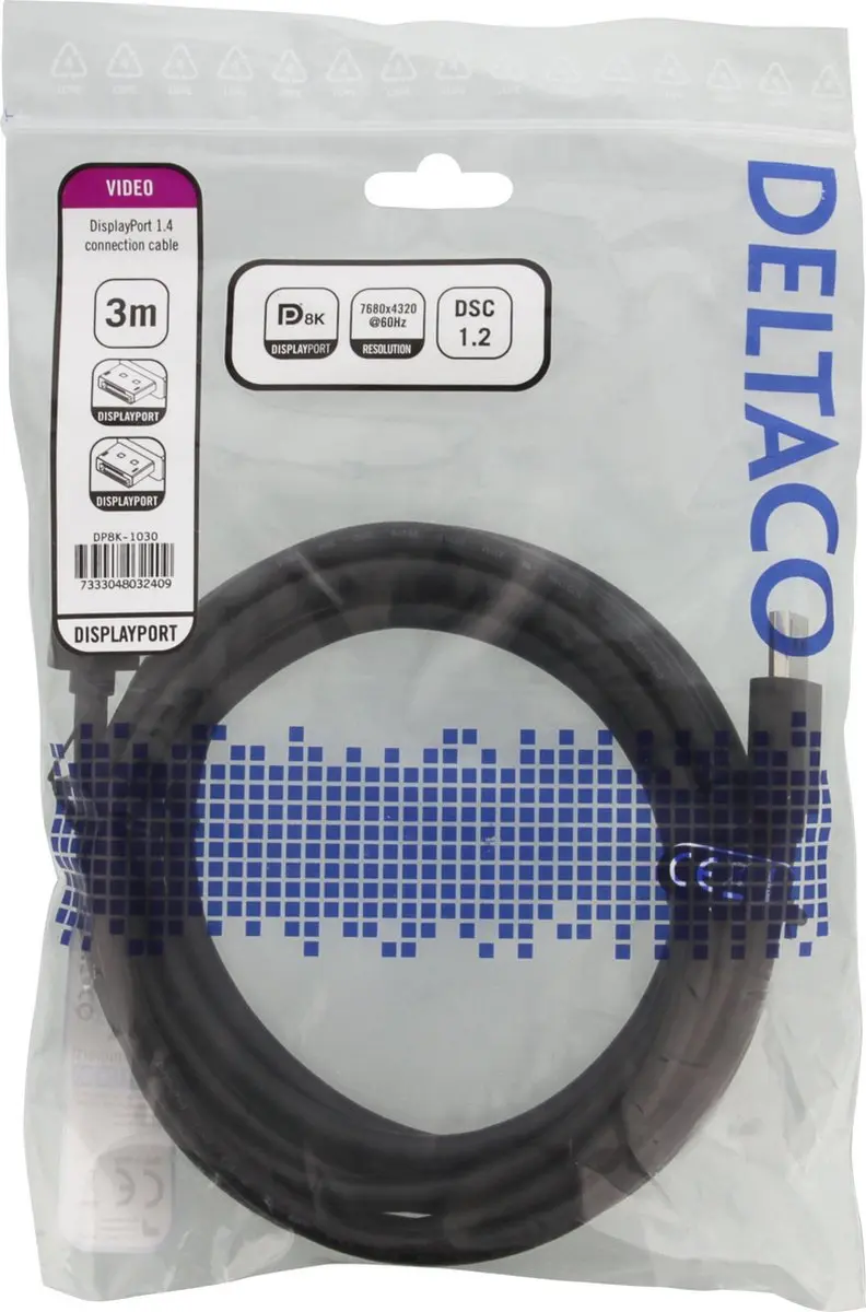 Deltaco DP8K-1030 DisplayPort Kabel 8K - 3m - Zwart - afbeelding 2 van 2