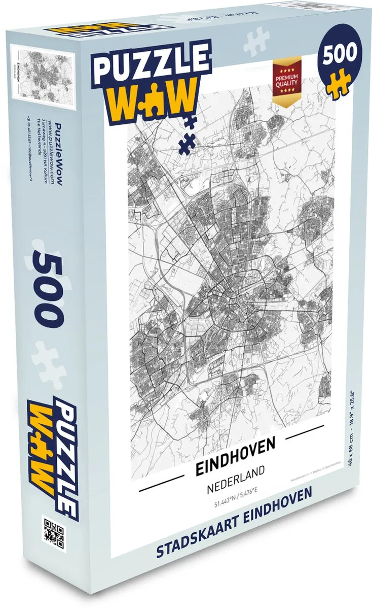 PuzzleWow Stadskaart Eindhoven Legpuzzel 500 Stuks