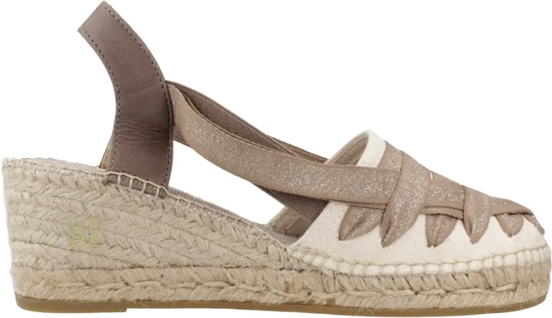 Dames espadrille van ruw katoen met sleehak en linten