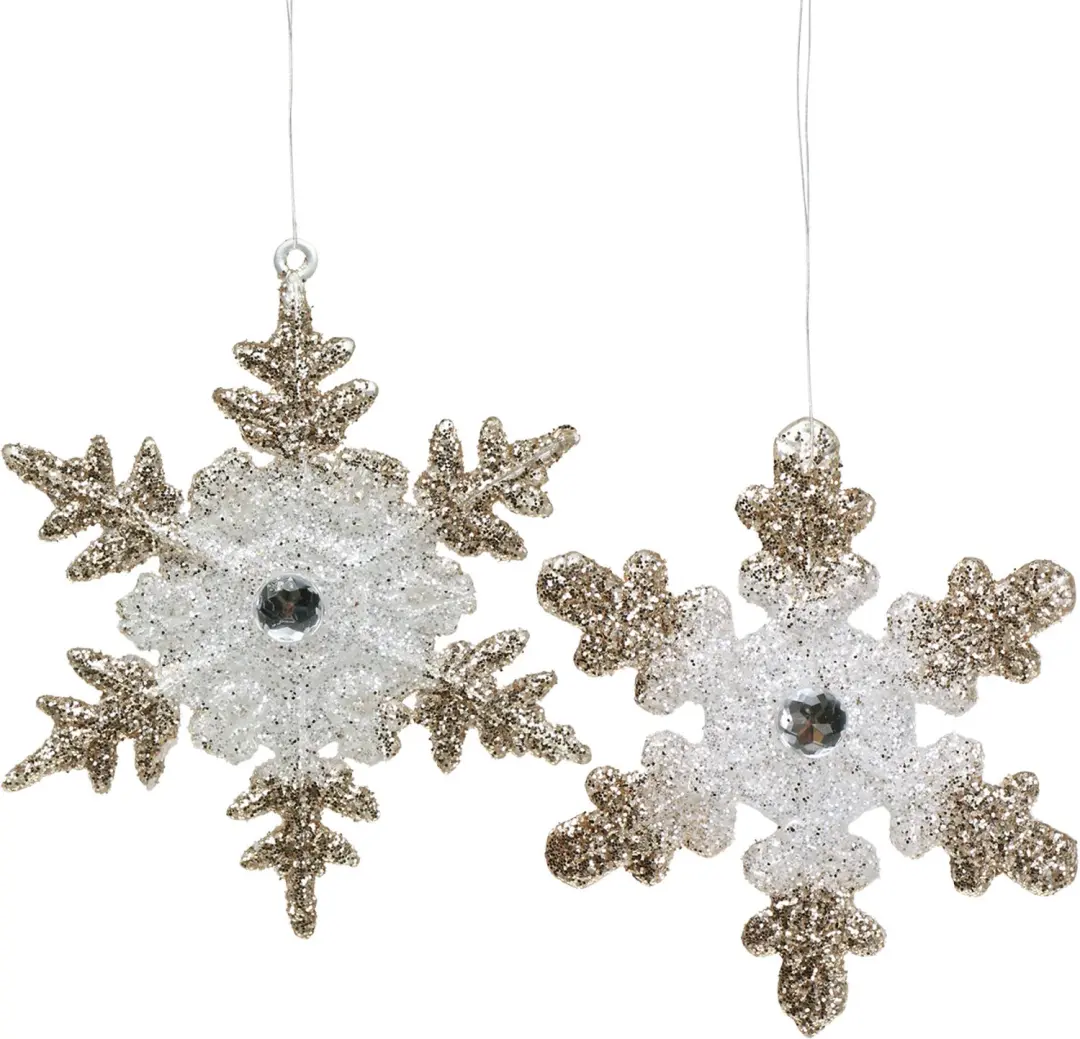 Kerstboomdecoratie sneeuwvlok glitter parel 2st