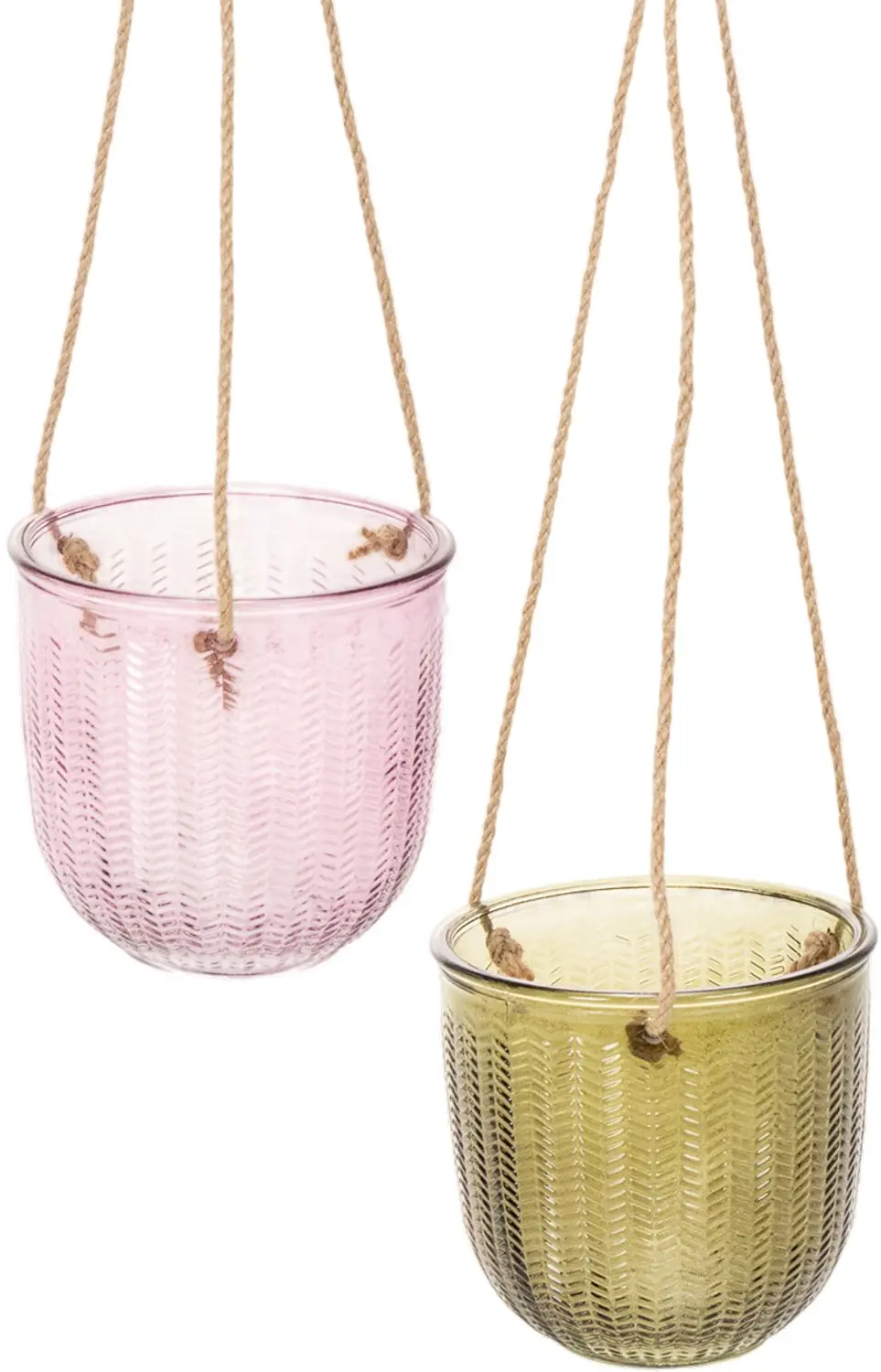 Glazen bloempot/hanglantaarn, paars/groen, 14 cm, 2 stuks