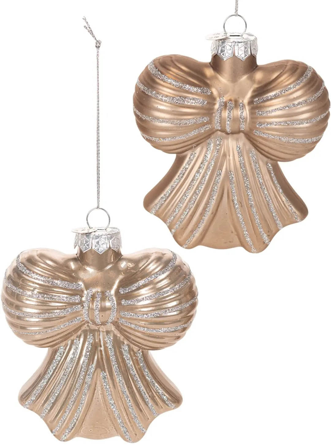 Glazen kerstornamenten, met strik om op te hangen, 10 cm, 2 stuks