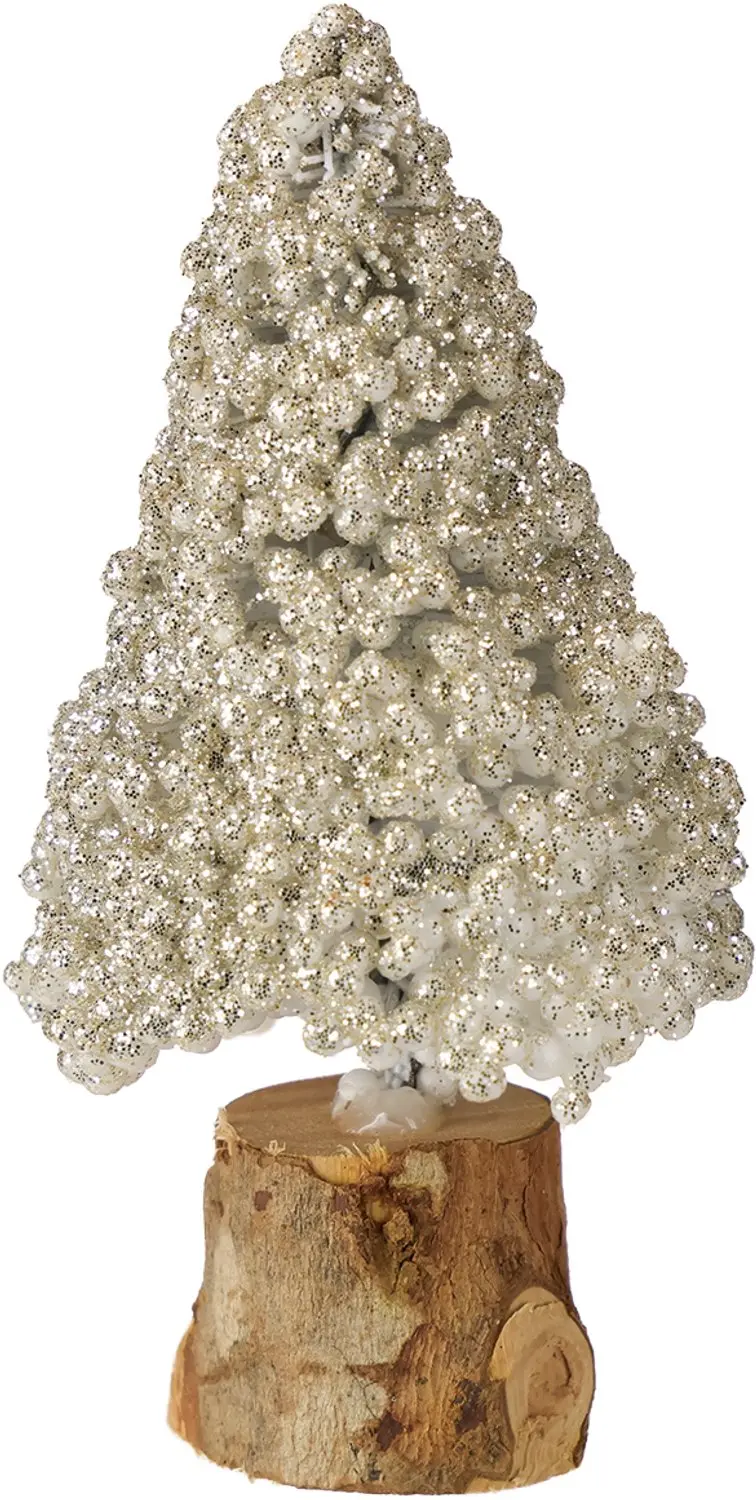 Mini kerstboom tafeldecoratie champagne wit H8cm 12 stuks