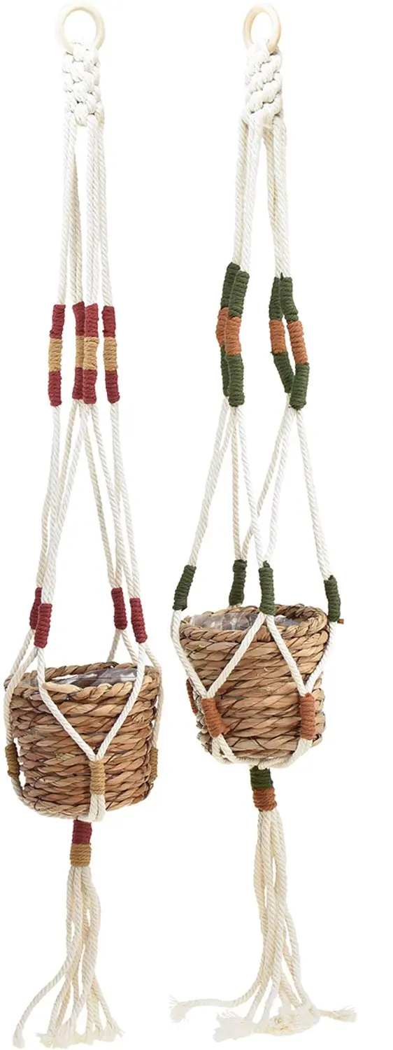 Hanglamp bloempot macramé crème Ø12cm H85cm 2st