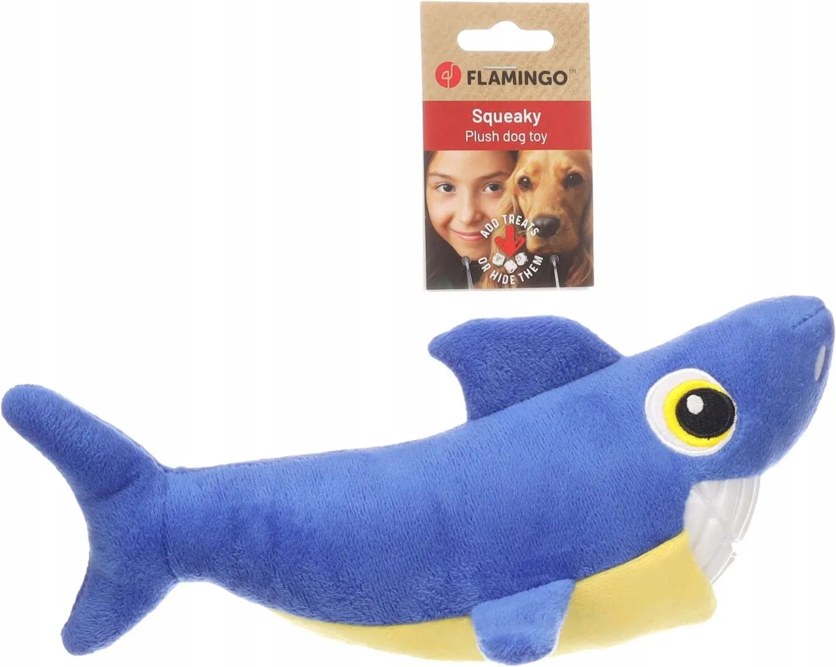 Flamingo Haai Hondenspeeltje - Blauw - Piepend