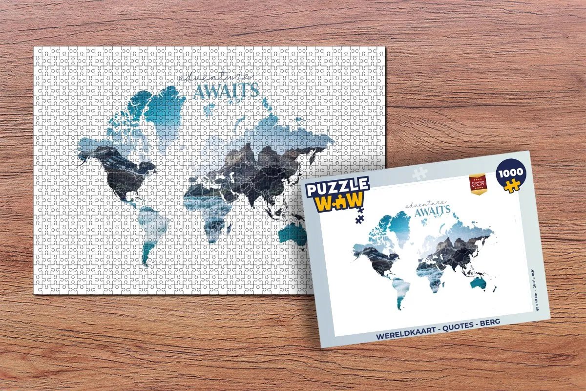 PuzzleWow Wereldkaart Quotes Berg Legpuzzel 1000 Stuks - Multicolor