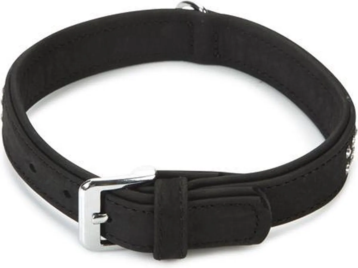 Beeztees Buffalo Halsband - Leer Zwart 34-40cm