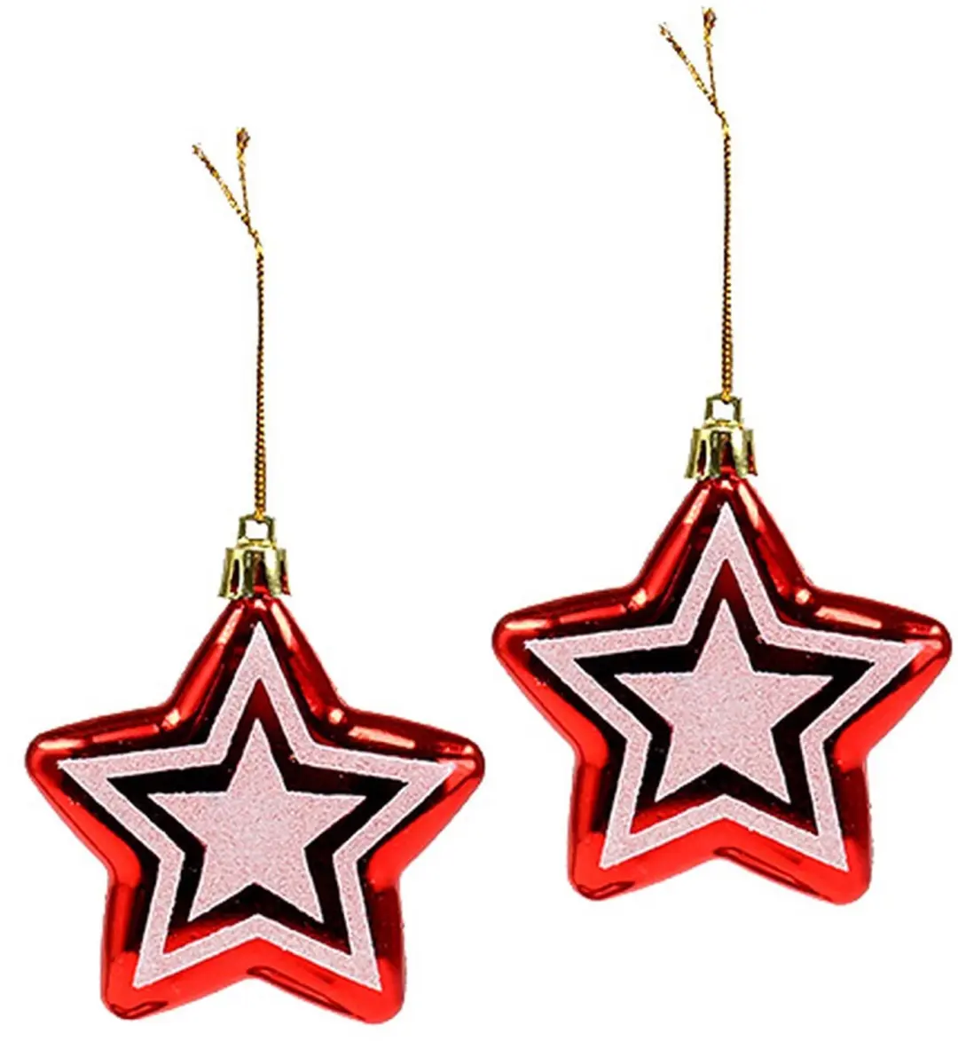 Ster voor het ophangen van rood, wit plastic 8,5 cm 2 stuks