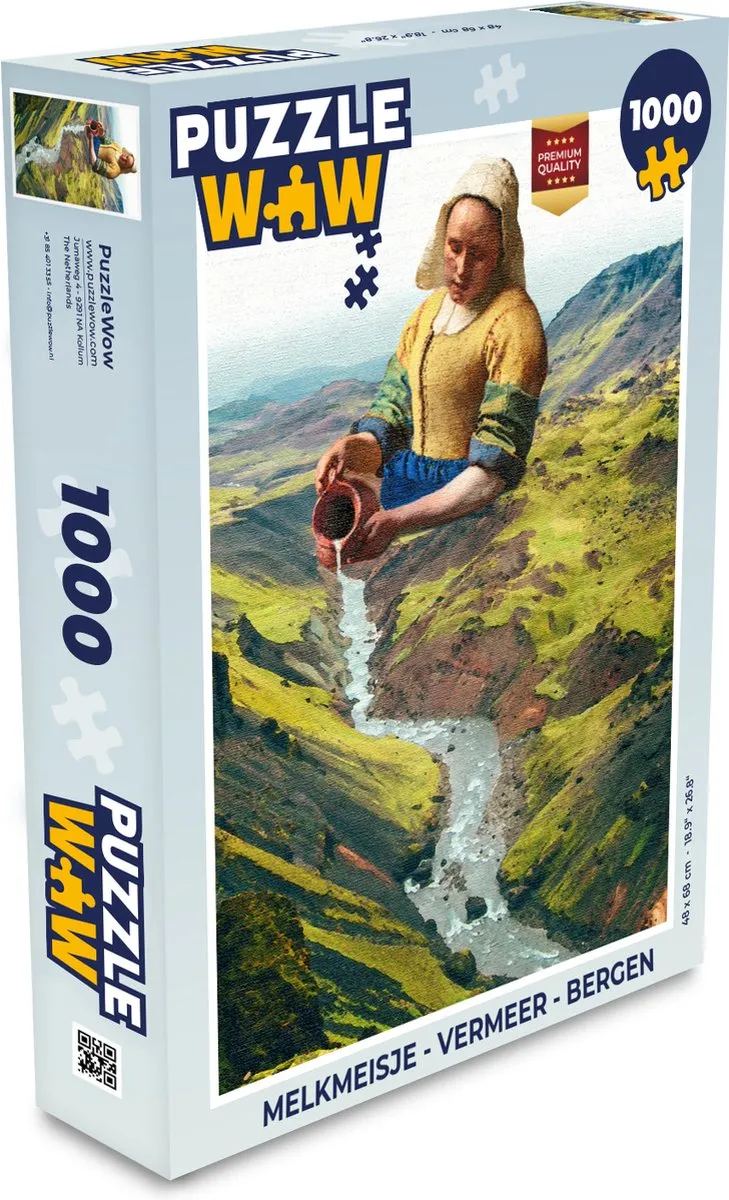 PuzzleWow Melkmeisje Vermeer Bergen Legpuzzel 1000 Stuks - Multicolor