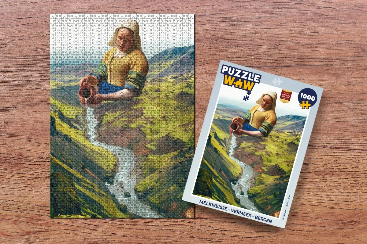 PuzzleWow Melkmeisje Vermeer Bergen Legpuzzel 1000 Stuks - Multicolor