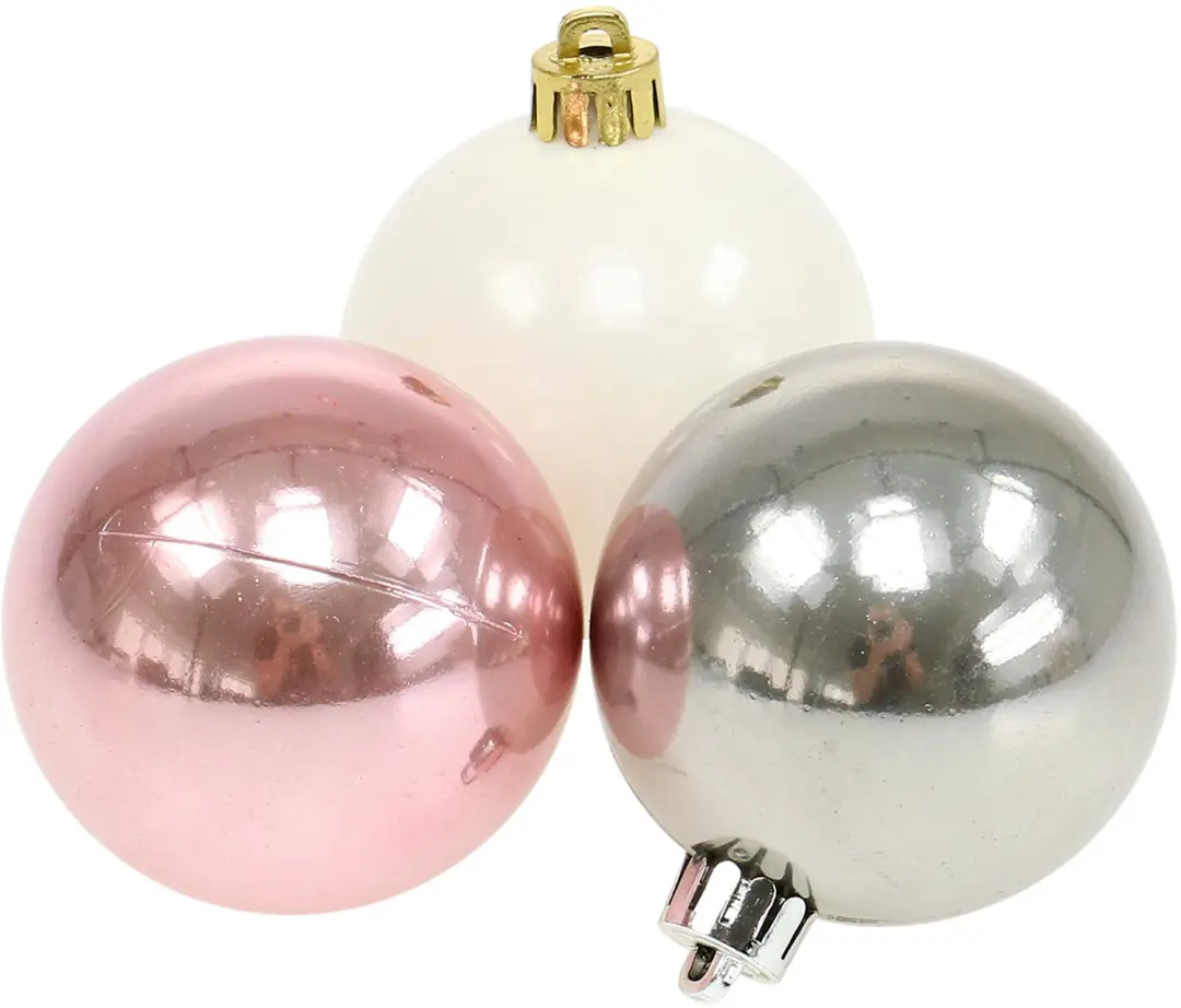 Kerstbal mix roze, grijs, wit Ø5.5cm 10st