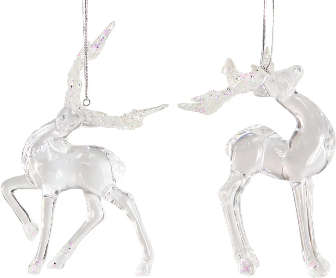 Kerstboomdecoratie hert decoratief figuur acryl 12,5/15cm 2st