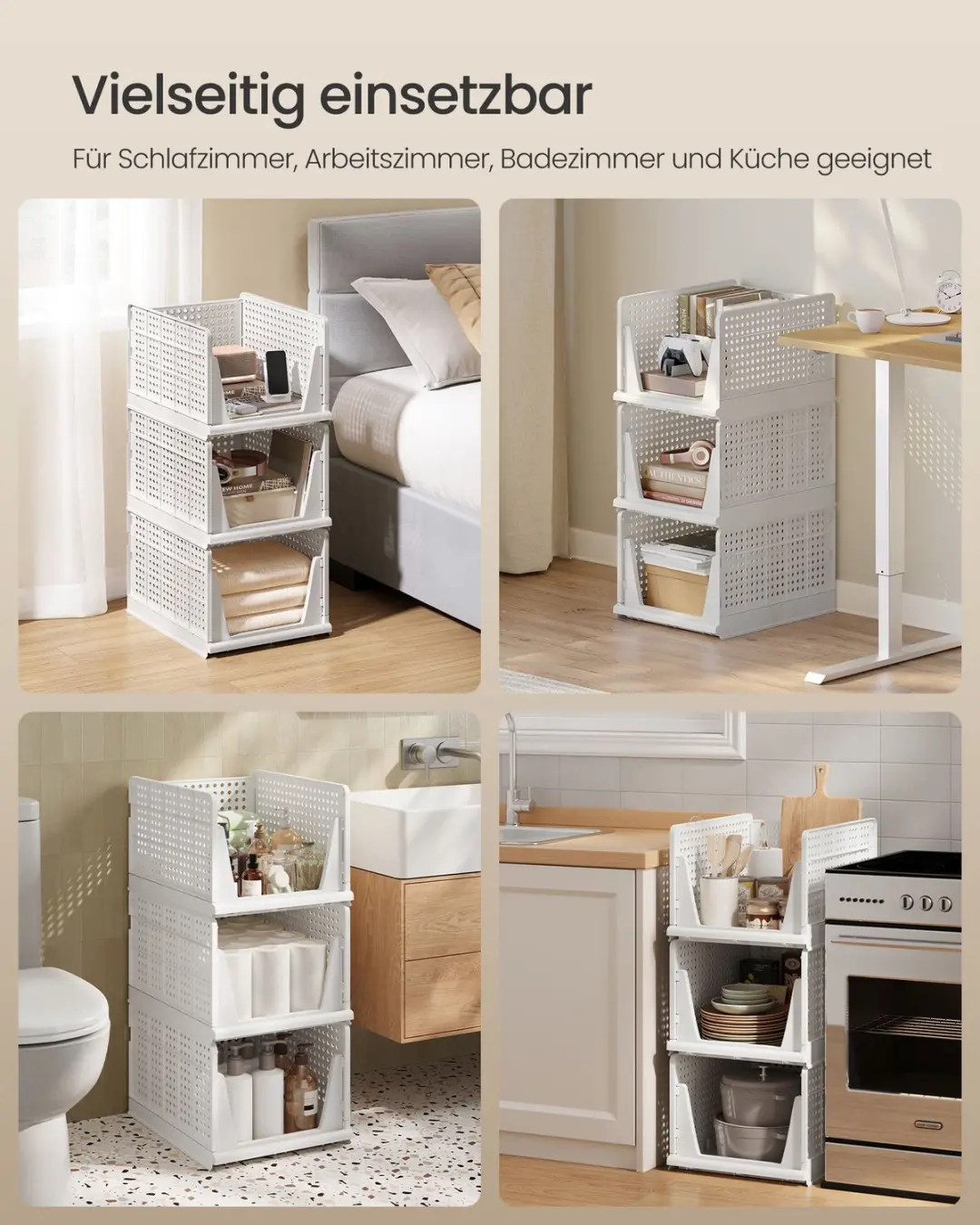 Songmics Kastorganizer LPC310W101 - 3 Stuks 35L Wit - afbeelding 3 van 6