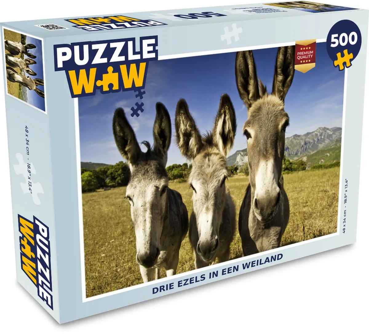 PuzzleWow Legpuzzel Drie ezels in een weiland 500 Stuks - Multicolor