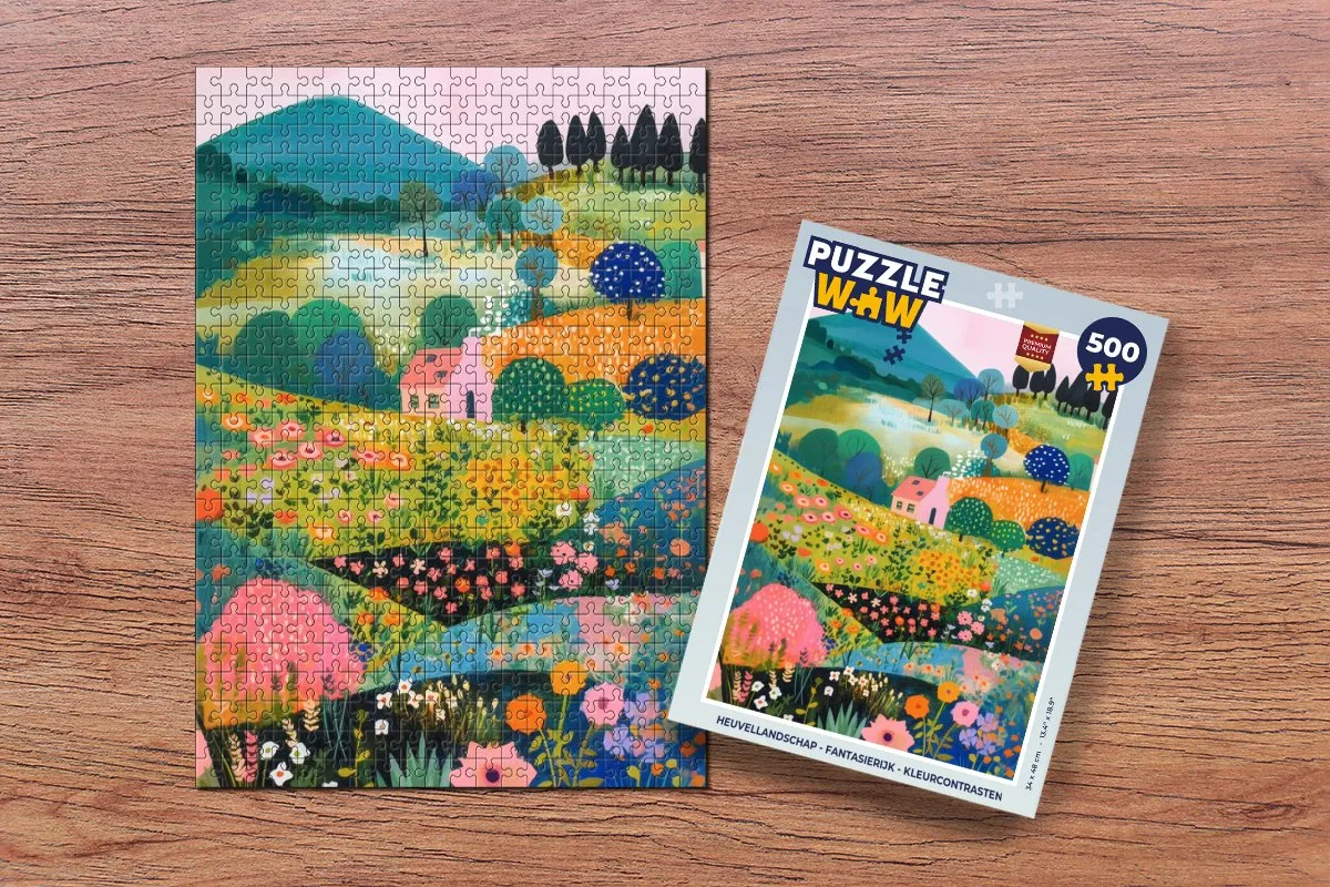 PuzzleWow Heuvellandschap Legpuzzel 500 Stuks - Heuvels/Huisjes