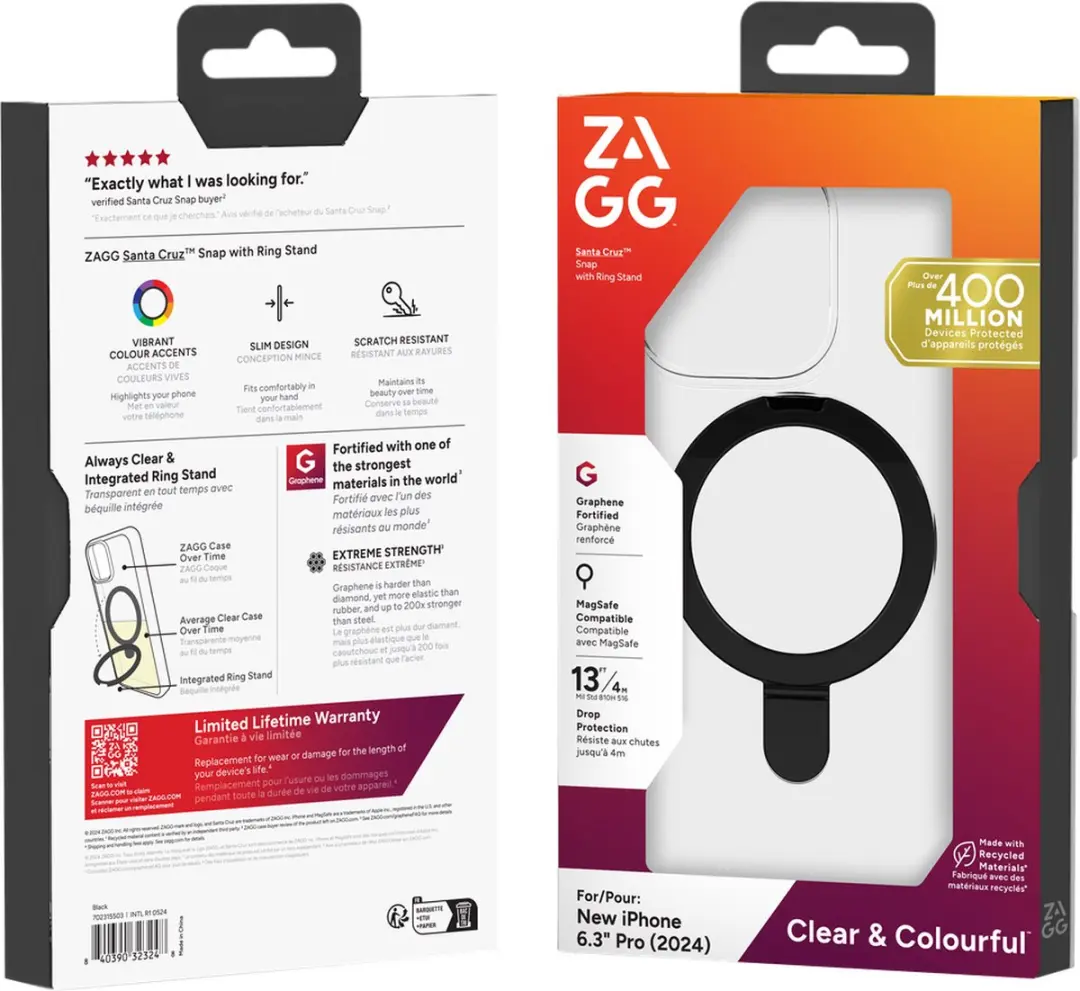 ZAGG Santa Cruz Snap iPhone 15 Pro Hoes - Zwart/Transparant - afbeelding 4 van 4