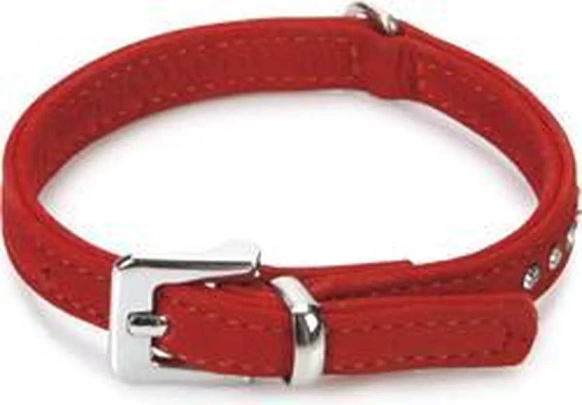 Beeztees Leren Halsband Buffalo Strass - Rood - 27cm x 10mm