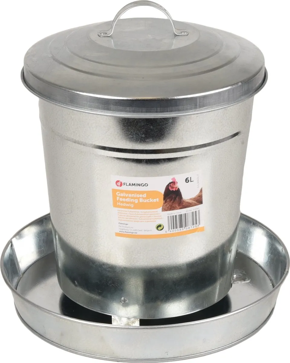 Flamingo Kippenvoersilo Metaal - 6 liter - Grijs