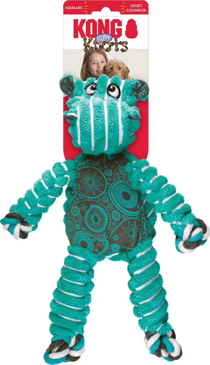 KONG Floppy Knots Hondenspeelgoed M/L - Nijlpaard - Groen/Blauw