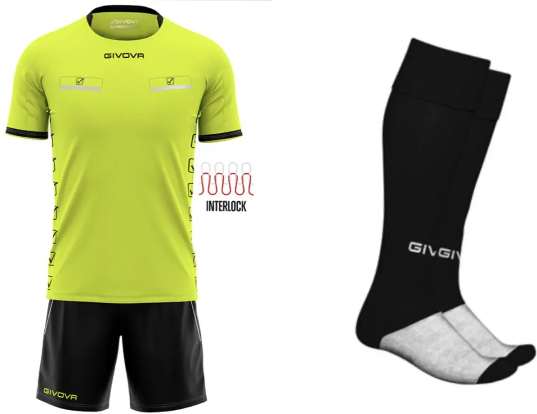 Scheidsrechters tenue compleet met sokken, GIVOVA KIT REFEREE , Fluo Geel/Zwart,