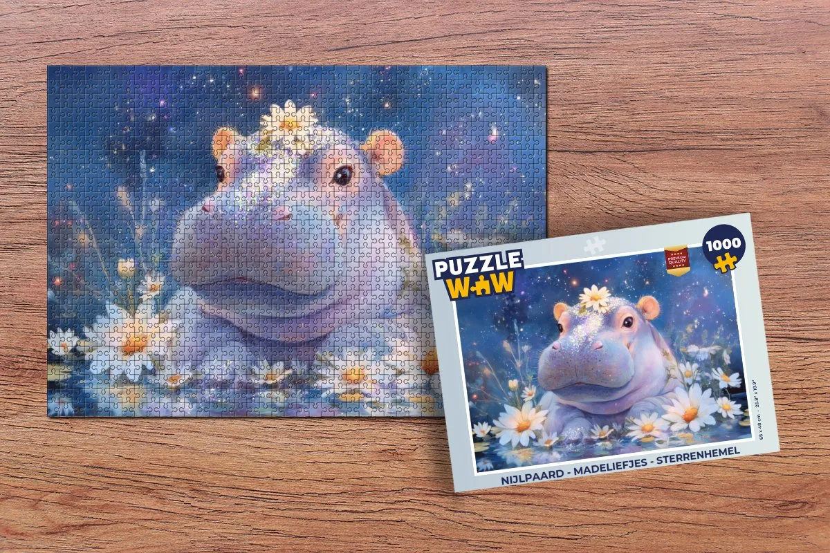 PuzzleWow Nijlpaard Madeliefjes Sterrenhemel Legpuzzel 1000 Stuks
