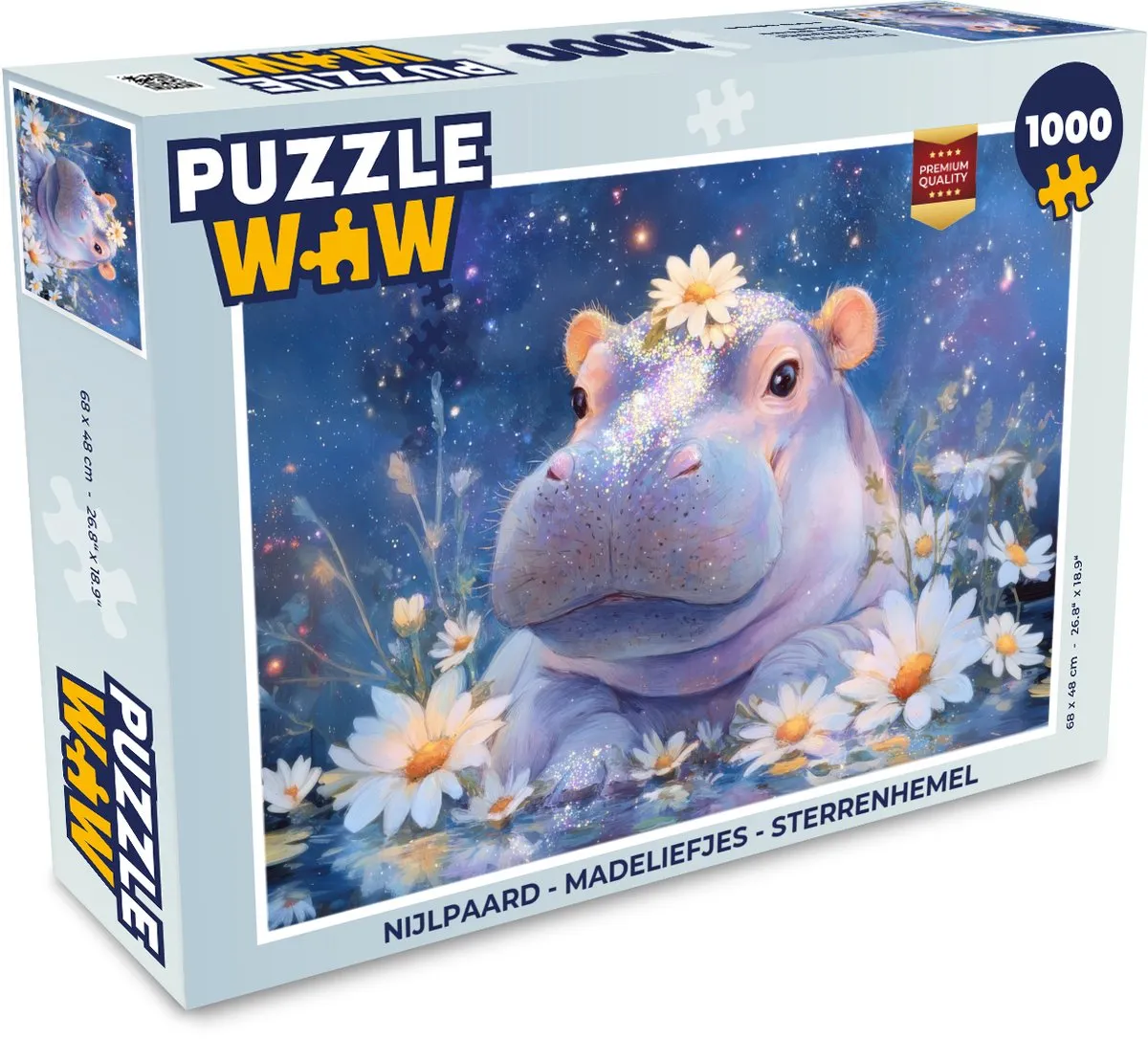 PuzzleWow Nijlpaard Madeliefjes Sterrenhemel Legpuzzel 1000 Stuks