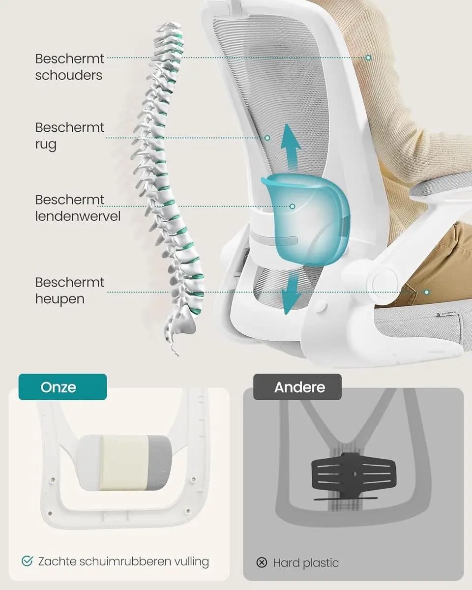 Songmics OBN047G01 Ergonomische Bureaustoel - Duifgrijs - afbeelding 4 van 6