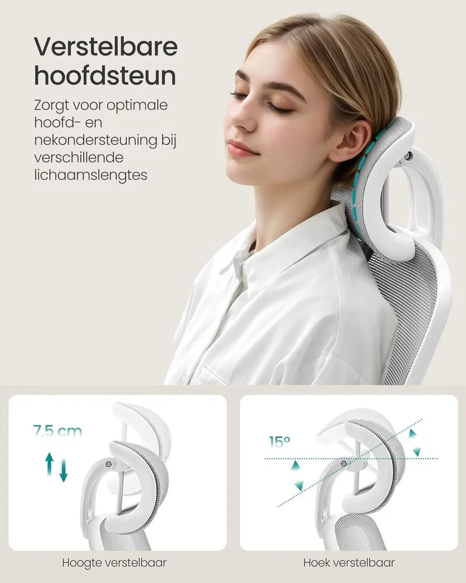 Songmics OBN047G01 Ergonomische Bureaustoel - Duifgrijs - afbeelding 2 van 6