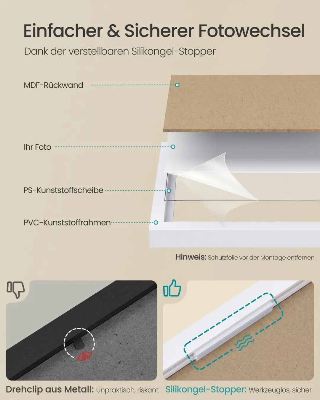 Songmics Fotolijsten Set 4x 10x15cm Wit - afbeelding 3 van 6