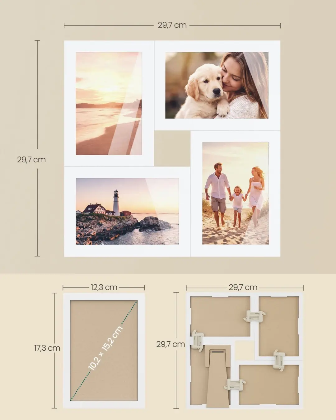 Songmics Fotolijsten Set 4x 10x15cm Wit - afbeelding 5 van 6