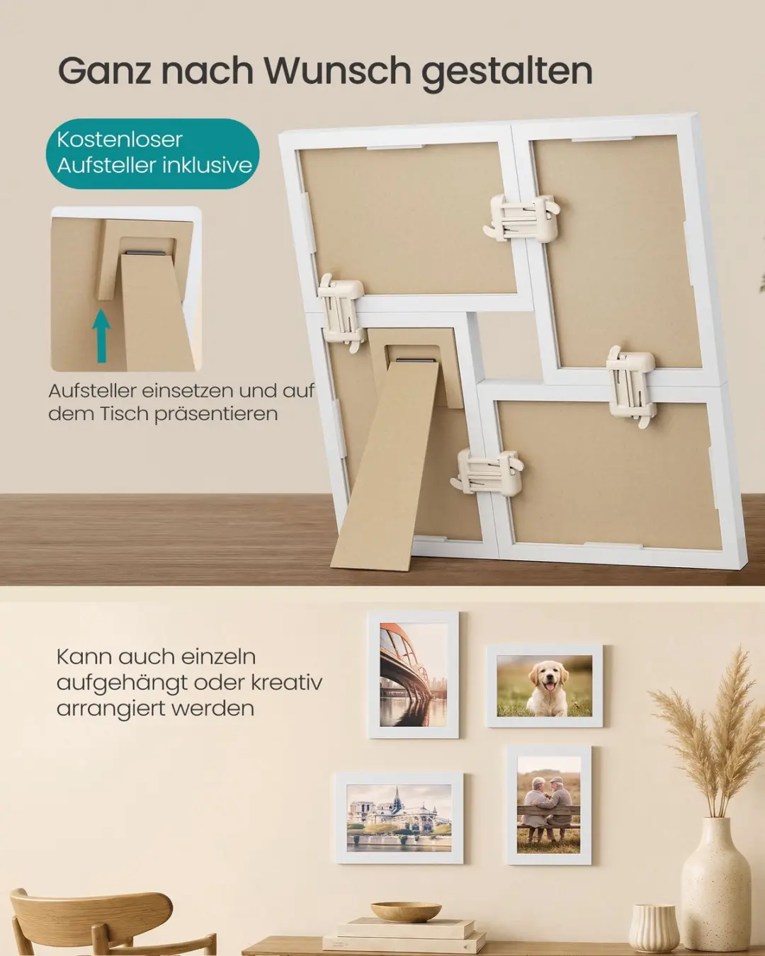 Songmics Fotolijsten Set 4x 10x15cm Wit - afbeelding 2 van 6