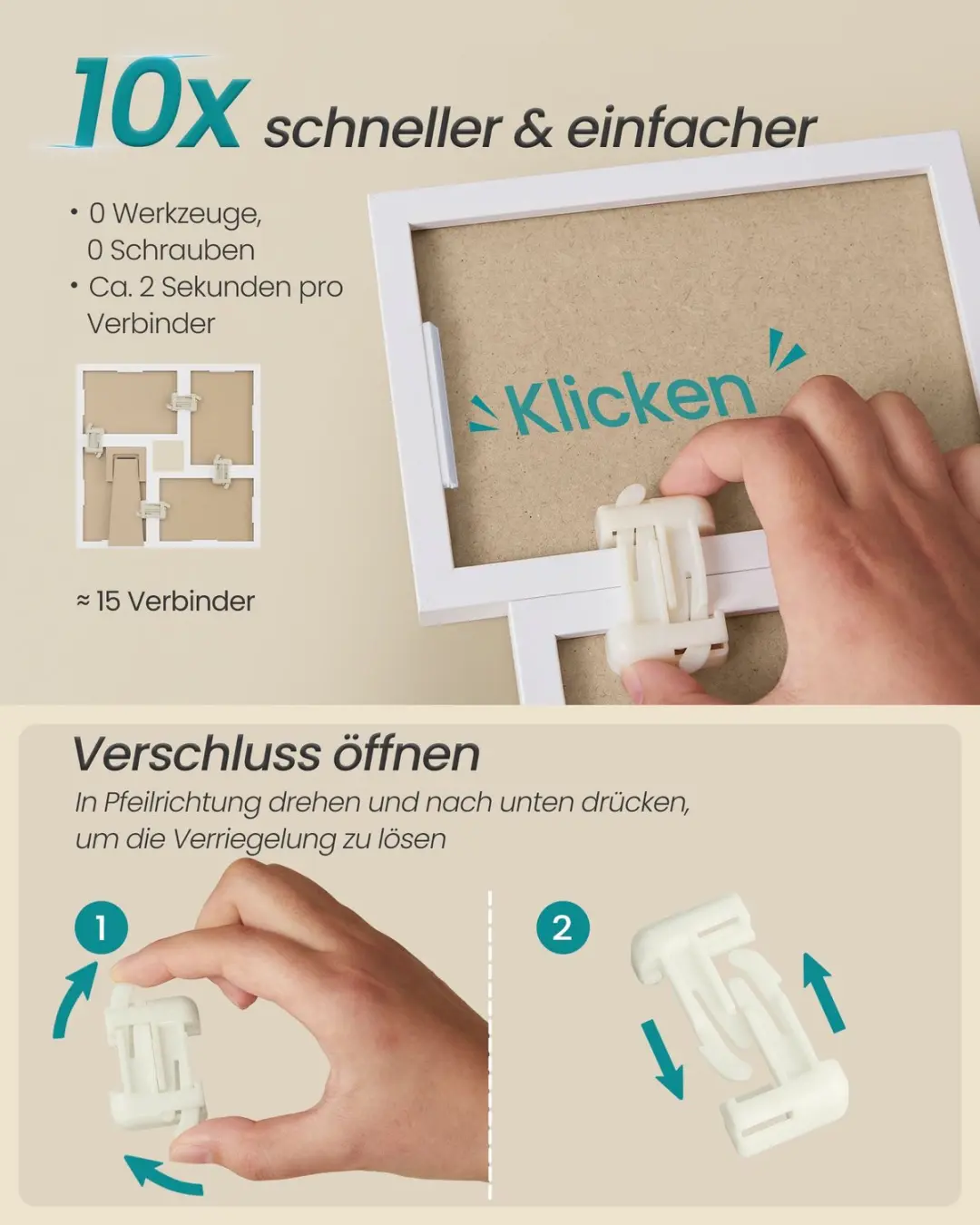 Songmics Fotolijsten Set 4x 10x15cm Wit - afbeelding 4 van 6