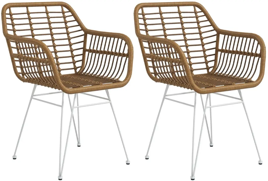 HOMCOM-Esszimmerstühle-PE-Rattan, Stahl-56L x 60B x 79H cm-Hellbraun+Weiß
