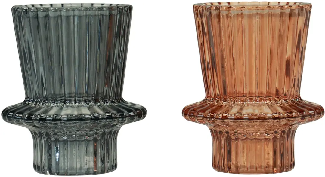 Kaarshouder glazen kandelaar grijsbruin H6,5cm 2st