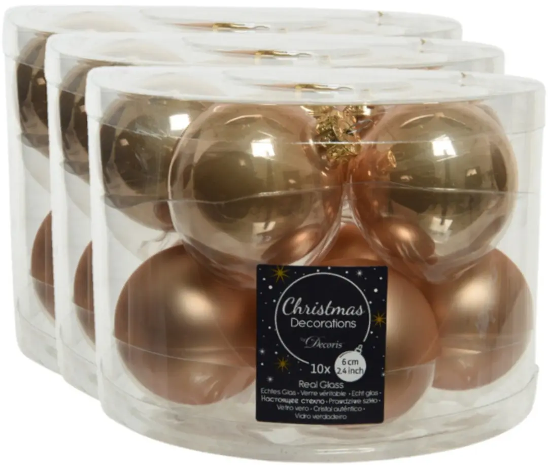 Decoris Kerstballen set - 40x stuks - glas - toffee bruin - 6 cm - glans/mat - kerstversiering