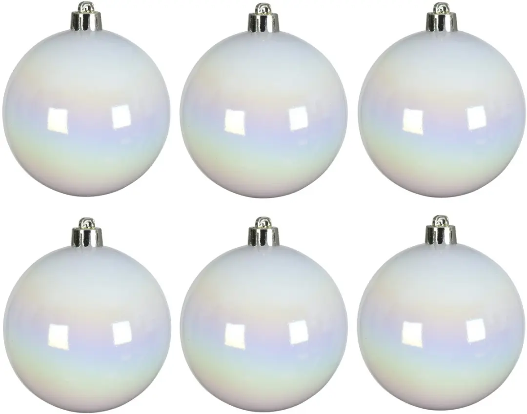 Decoris Kerstballen - 6x st - wit parelmoer - D8 cm - kunststof - mat/glans - kerstversiering