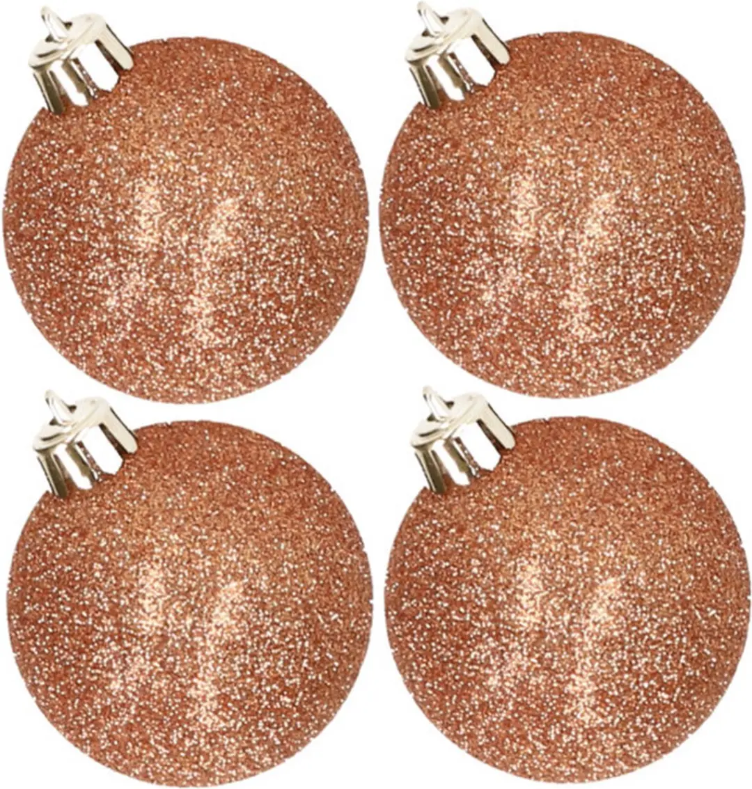 4x stuks kunststof glitter kerstballen koper 10 cm