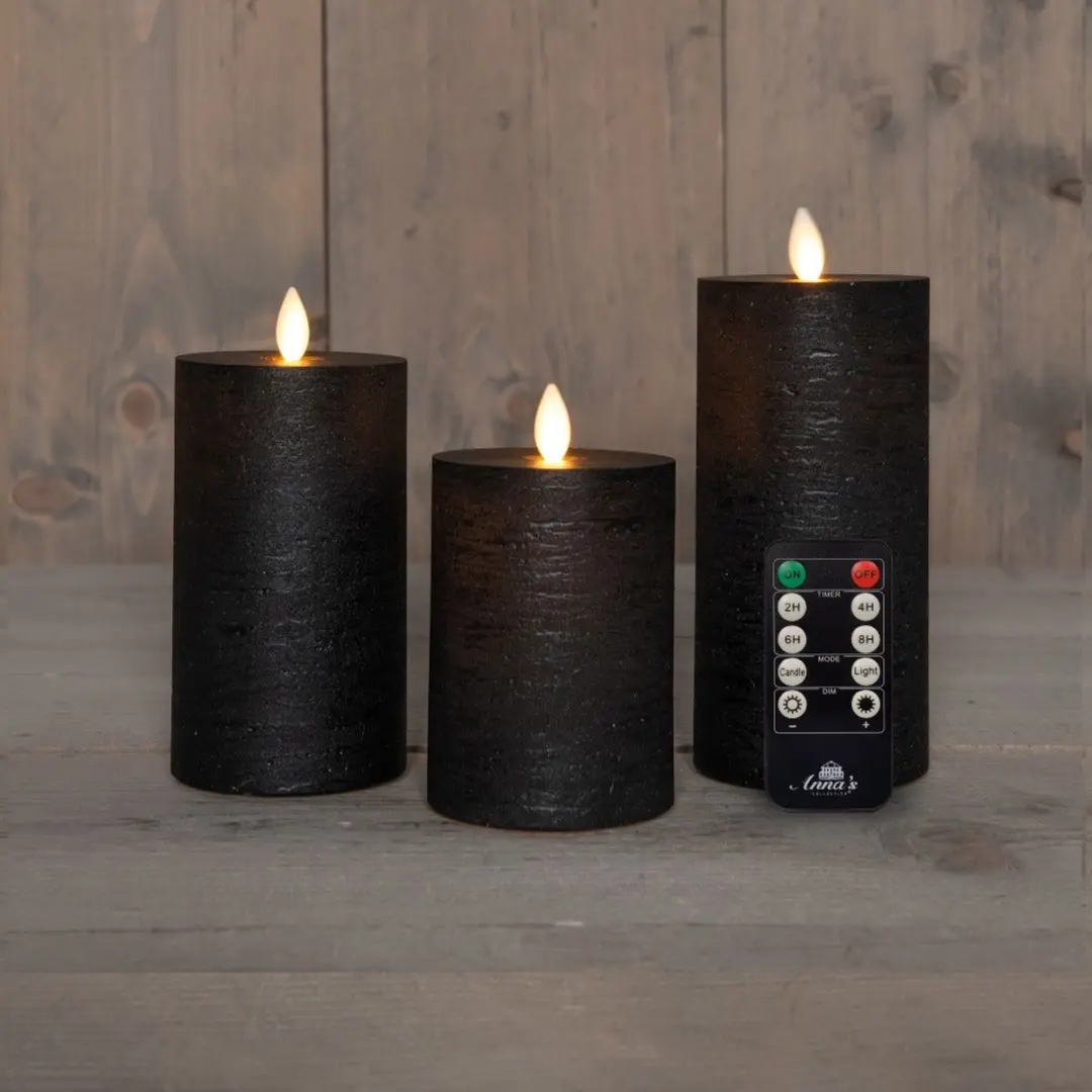Anna's Collection LED Kaarsen 7,5cm Zwart - 3 Stuks - afbeelding 2 van 2