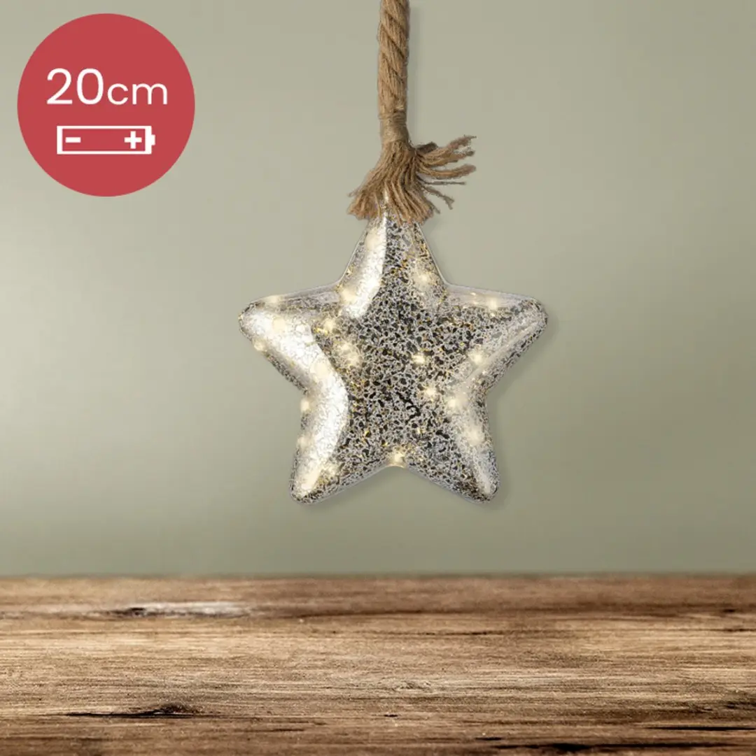 Kerstster met jute touw en 15 LED lampjes