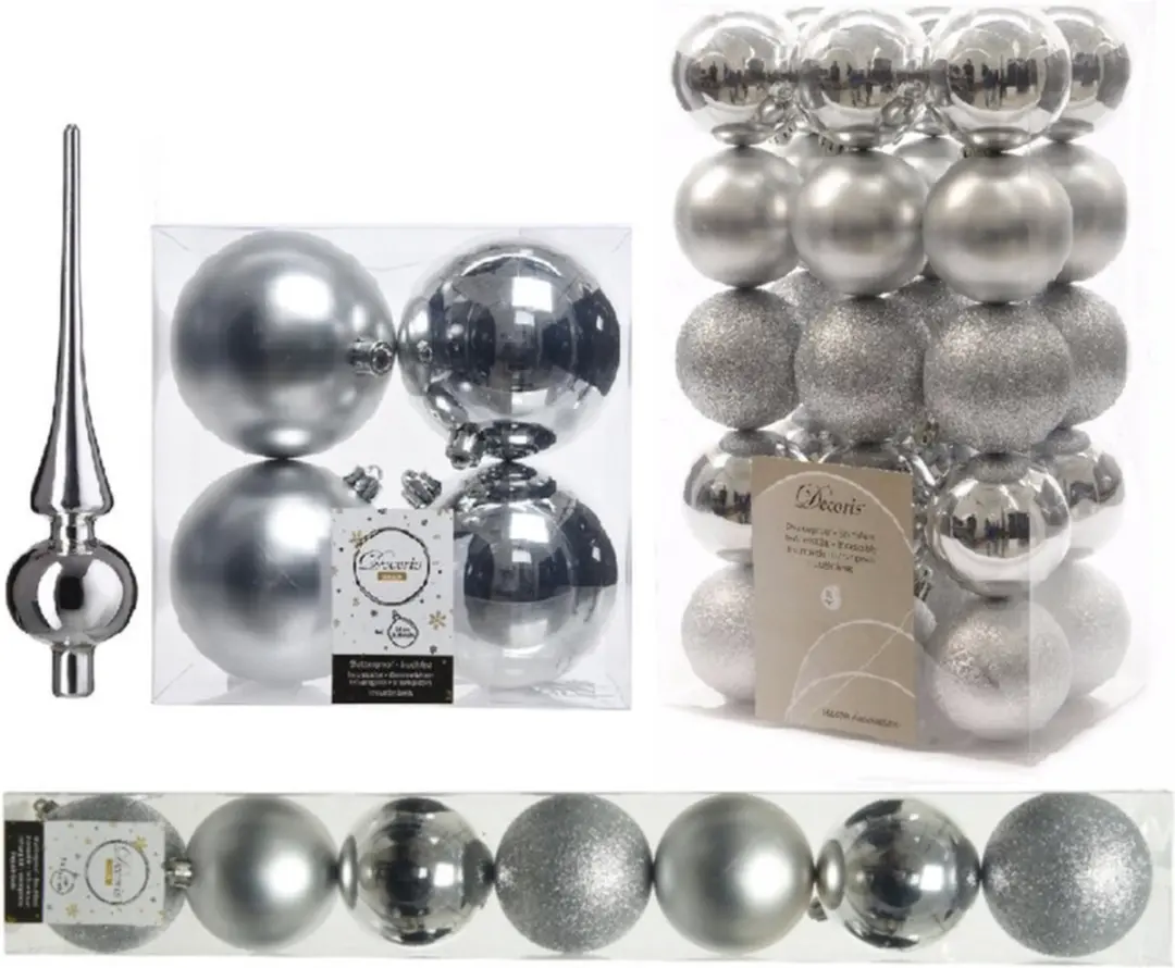 Decoris kerstballen set kunststof zilver
