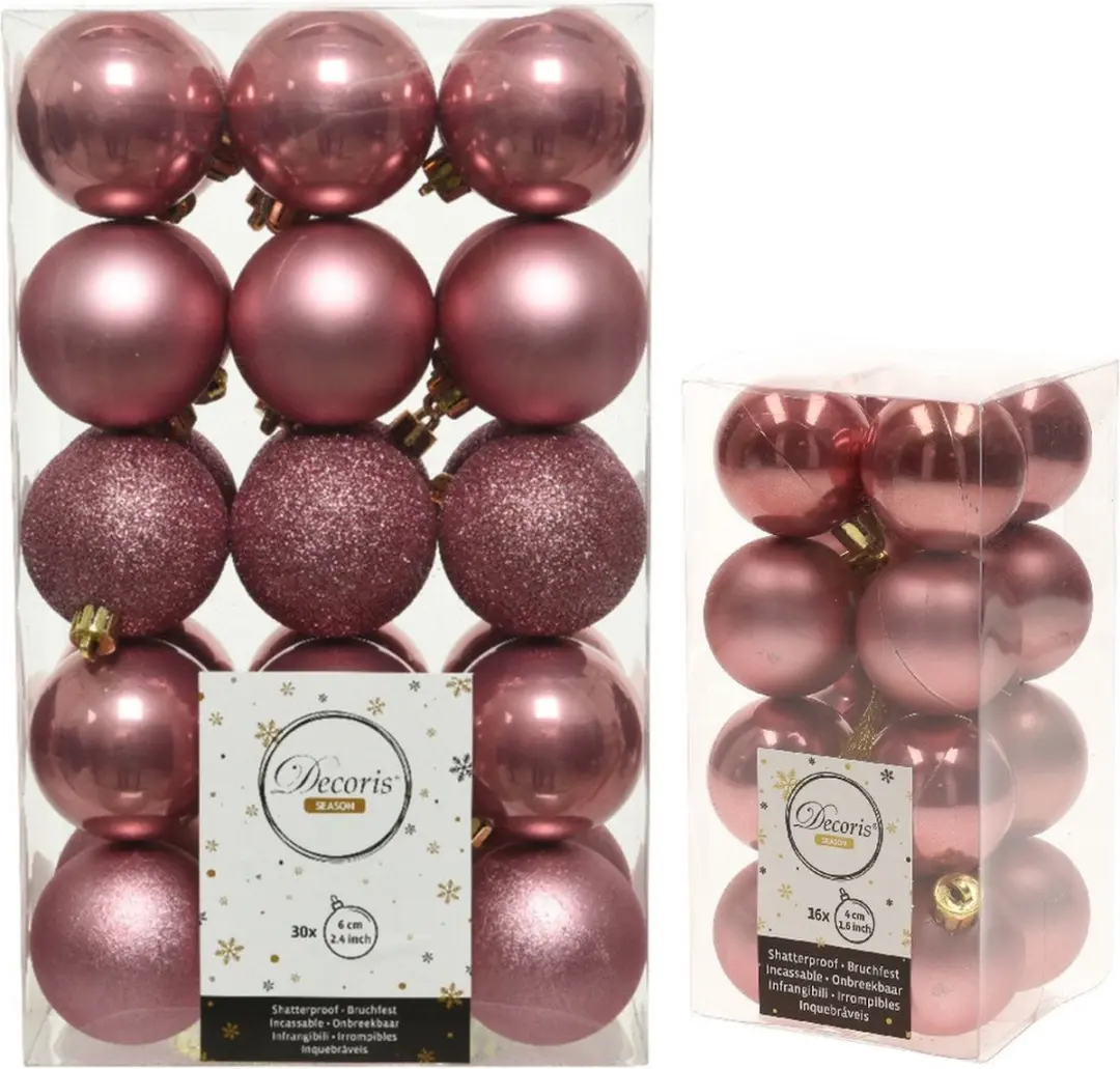 Decoris Kerstballen kunststof oud roze 4-6 cm 46x stuks