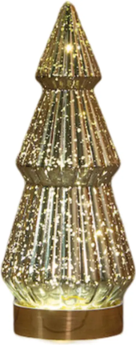 Kerstboompje glas 10led op batterij met timer 23.5x10 cm metallic g...