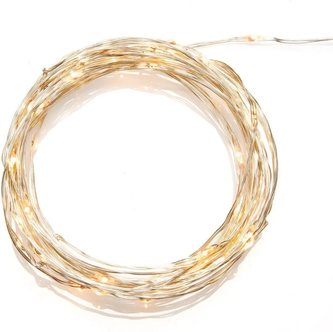 Konstsmide 6386-890 50L lichtsnoer extra warm wit, zilver metaaldraad, op trafo,