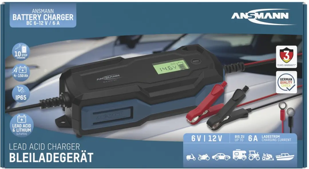 Ansmann BC 6-12V Acculader 6A - Zwart/Blauw - afbeelding 4 van 6