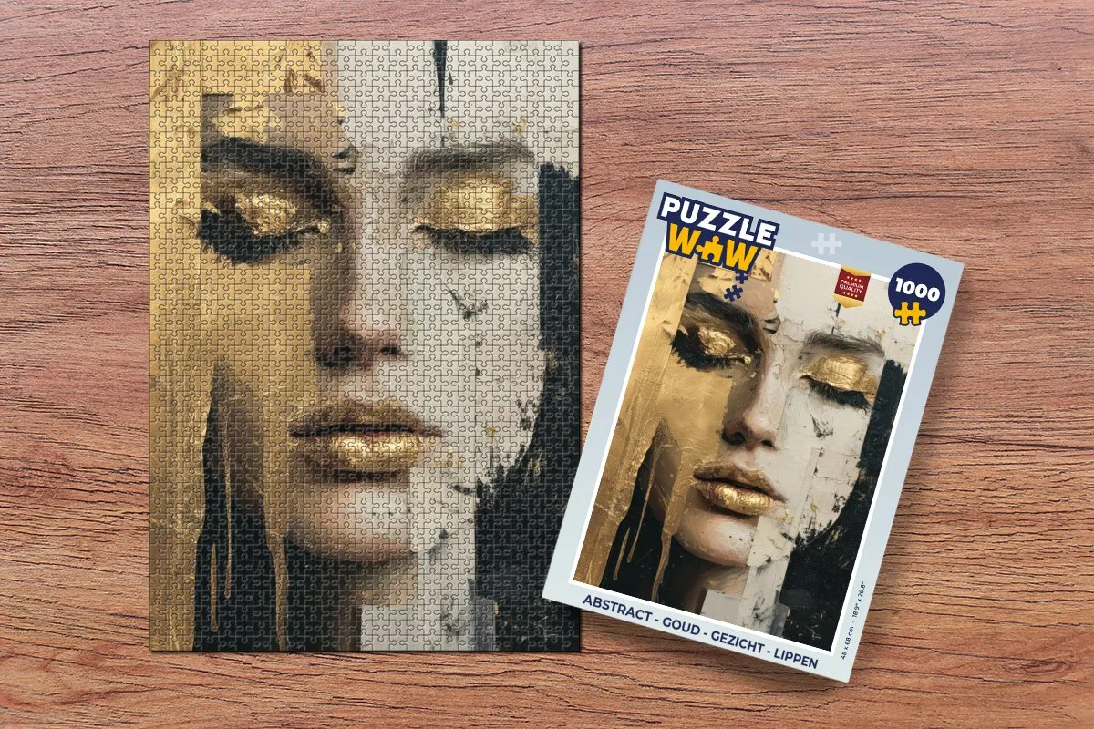 PuzzleWow Abstract Gezicht Lippen Legpuzzel 1000 Stuks - Goud