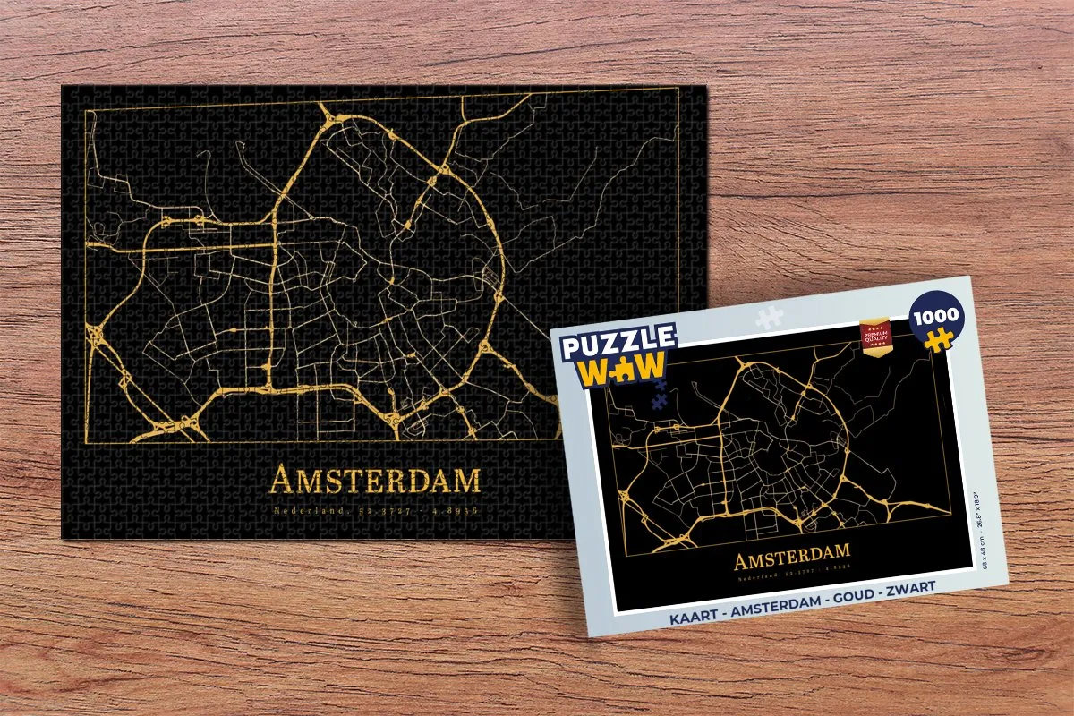 PuzzleWow Amsterdam Legpuzzel 1000 Stuks - Goud/Zwart
