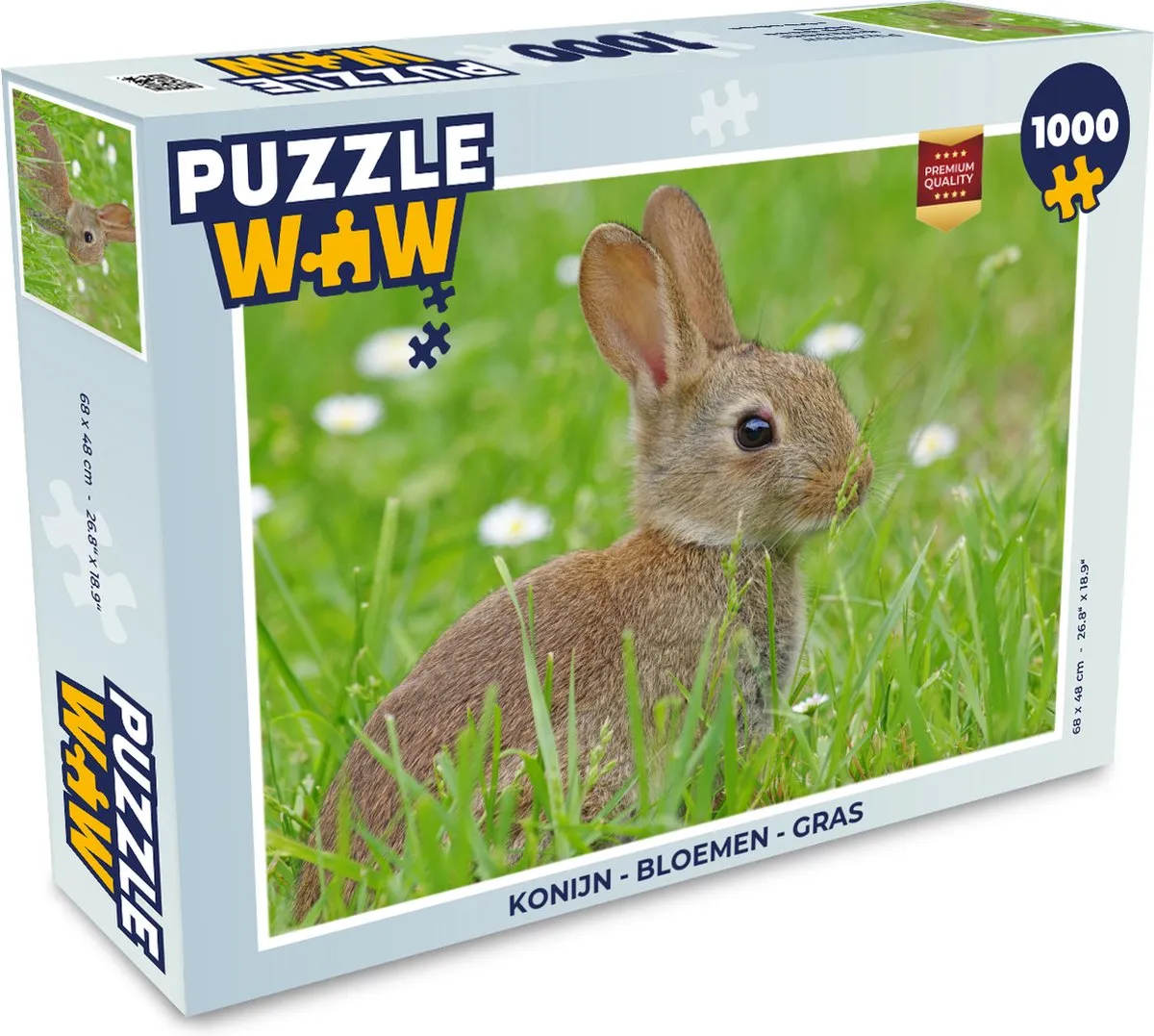 PuzzleWow Konijn Bloemen Gras Legpuzzel 1000 Stuks